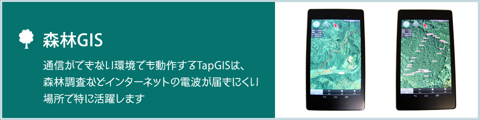 TapGISはインターネットの電波が届かない場所でも使用できるので、森林調査などに利用できます。